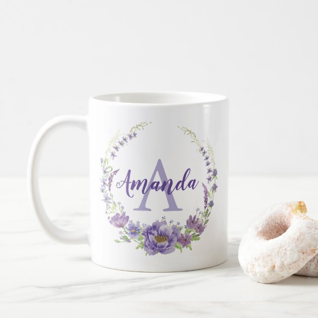Taza De Café Monograma - letra A, personalizado (Con donut)