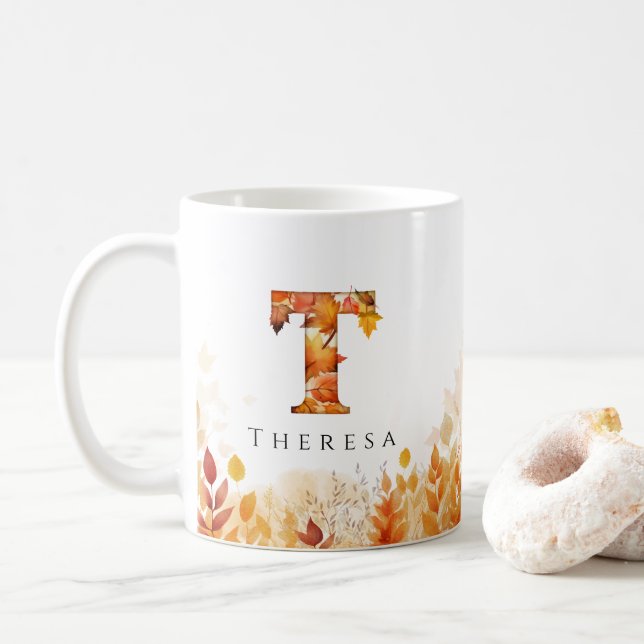 Taza De Café Monograma Letra inicial Folige T (Con donut)