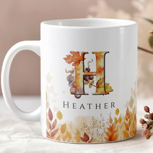 Taza De Café Monograma Letra inicial H Hojas de otoño