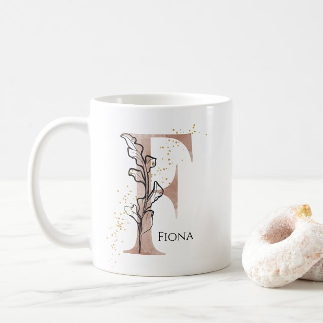Taza De Café Monograma Letra inicial moderna F Boho Personaliza (Con donut)