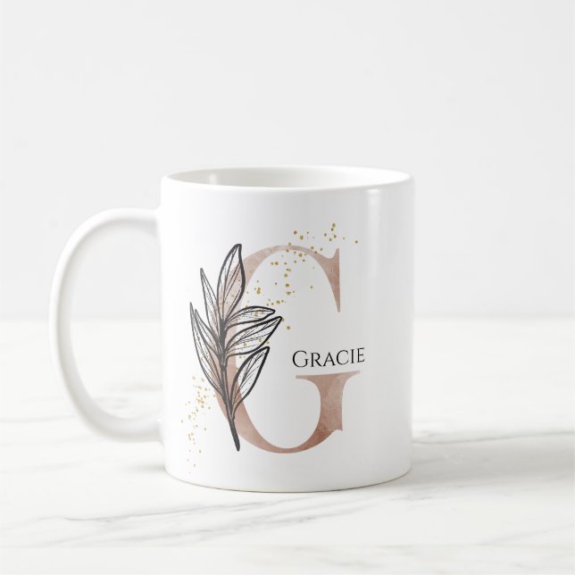 Taza De Café Monograma Letra inicial moderna G Boho Personaliza (Izquierda)