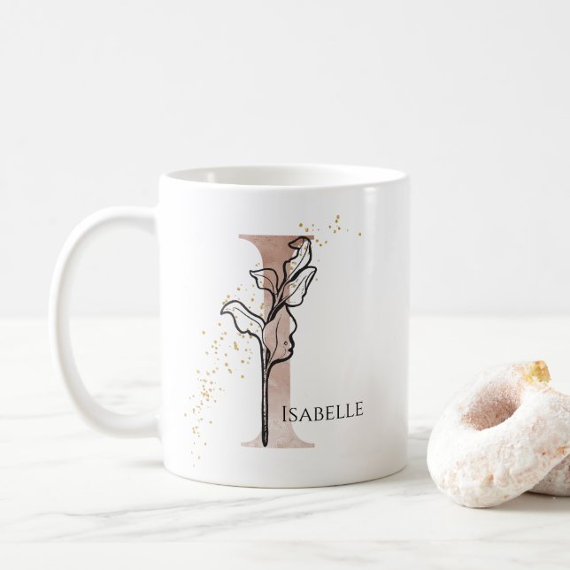 Taza De Café Monograma Letra inicial moderna I Boho Personaliza (Con donut)