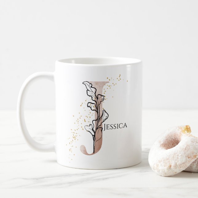 Taza De Café Monograma Letra inicial moderna J Boho Personaliza (Con donut)