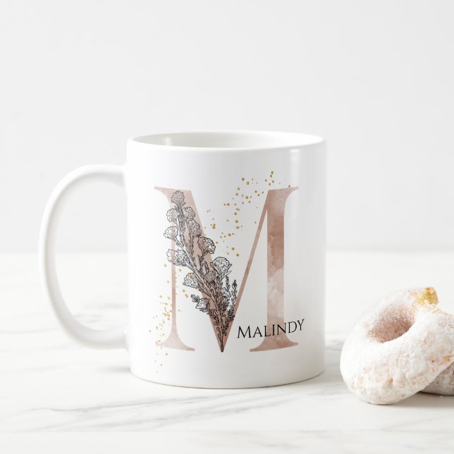 Taza De Café Monograma Letra inicial moderna M Boho Personaliza (Con donut)