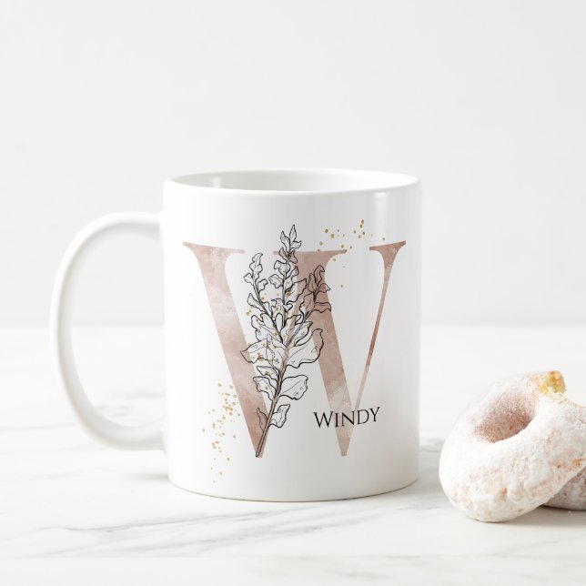 Taza De Café Monograma Letra inicial moderna W Boho Personaliza (Con donut)