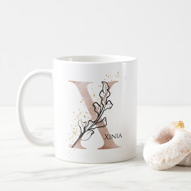 Taza De Café Monograma Letra inicial moderna X Boho Personaliza (Con donut)