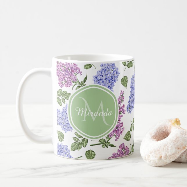 Taza De Café Monograma Lila Lavanda (Con donut)