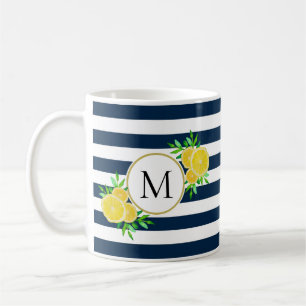 Taza De Café Monograma limón de color amarillo con franjas de 