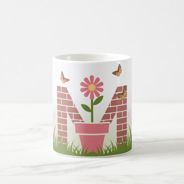 Taza De Café Monograma M Jardín de primavera Mug (Centro)