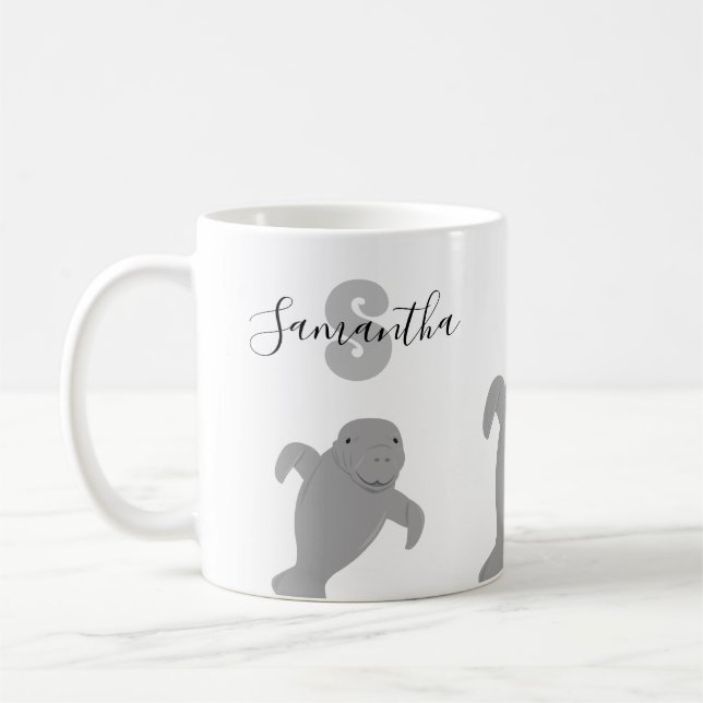 Taza De Café Monograma Manatee Animal (Izquierda)