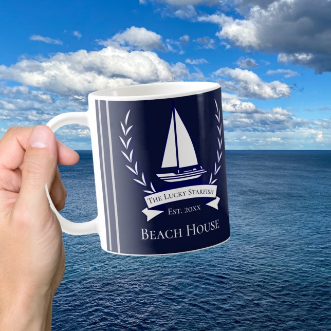 Taza De Café Monograma marino azul de la Marina Náutica (Subido por el creador)