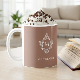 Taza De Café Monograma Marrón Cresta Ornata Antigüa Inicial y N