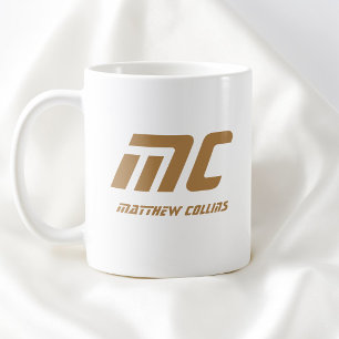 Taza De Café Monograma marrón moderno nombre negrita simple par
