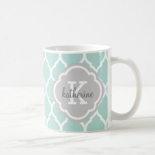 Taza De Café Monograma marroquí de quatrefoil blanco