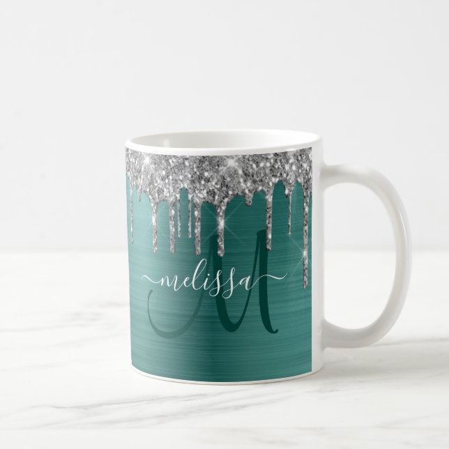 Taza De Café Monograma Metalizado cepillado Verde azulado con g (Derecha)