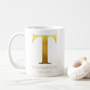 Taza De Café Monograma Metalizado de oro cepillado T