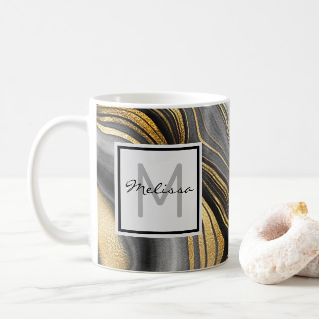 Taza De Café Monograma mineral general de oro y agate gris mode (Con donut)
