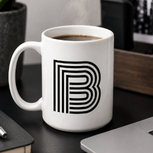 Taza De Café Monograma Minimalista Moderno Letra Inicial Negra
