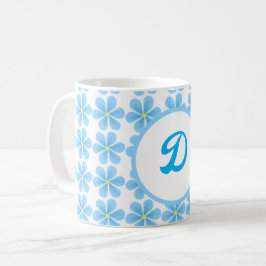 Taza De Café monograma minimo elegante Patrón botánico azul