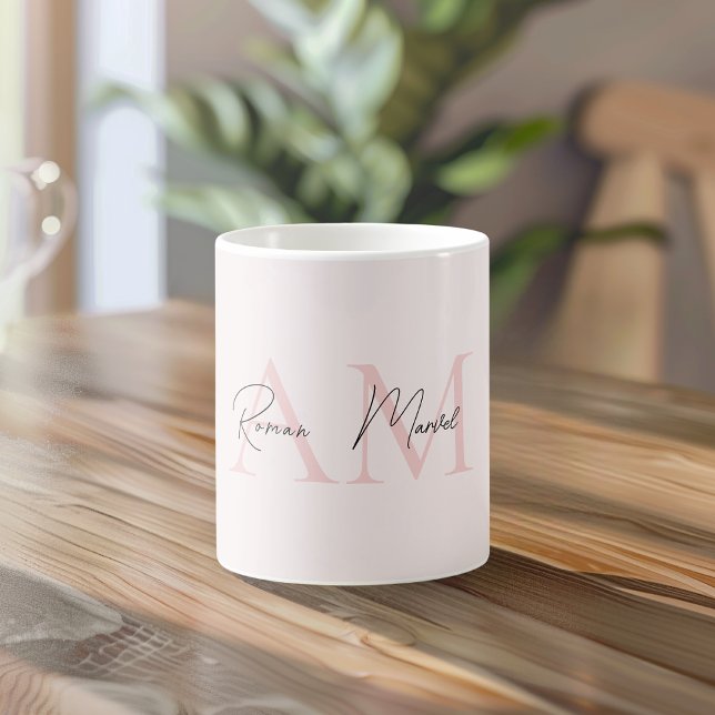 Taza De Café Monograma mínimo inicial y nombre Pastel rosa (Subido por el creador)