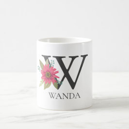 Taza De Café Monograma Modern Floral Personalizable Letra W