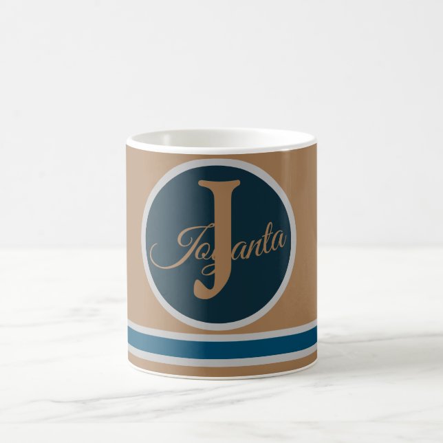 Taza De Café Monograma moderno azul claro (Centro)