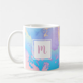 Taza De Café Monograma moderno color azul rosado