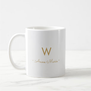 Taza De Café Monograma moderno con guión oro gris claro