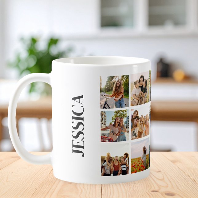 Taza De Café Monograma moderno de 15 Collages de fotos (Subido por el creador)