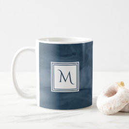 Taza De Café Monograma moderno de mármol azul sutil de la marin