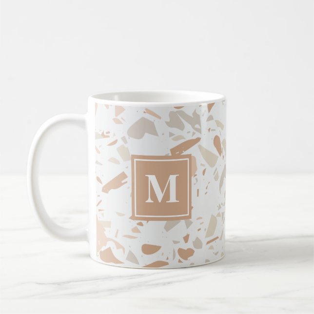 Taza De Café Monograma moderno de mármol de Terrazzo rosa (Izquierda)