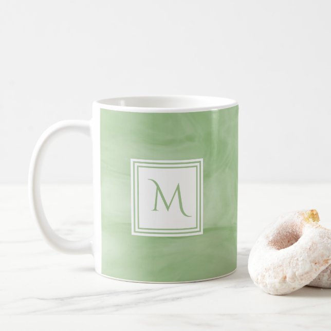 Taza De Café Monograma moderno de mármol suave verde claro (Con donut)