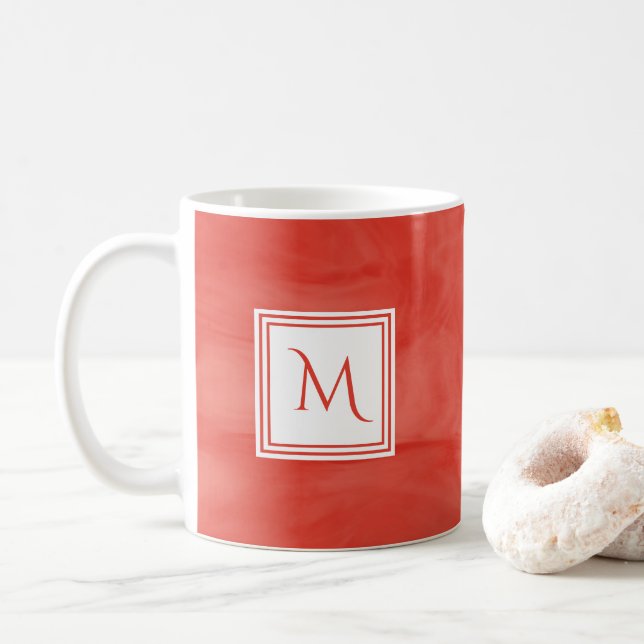 Taza De Café Monograma moderno de mármol sutil de Naranja rojo (Con donut)