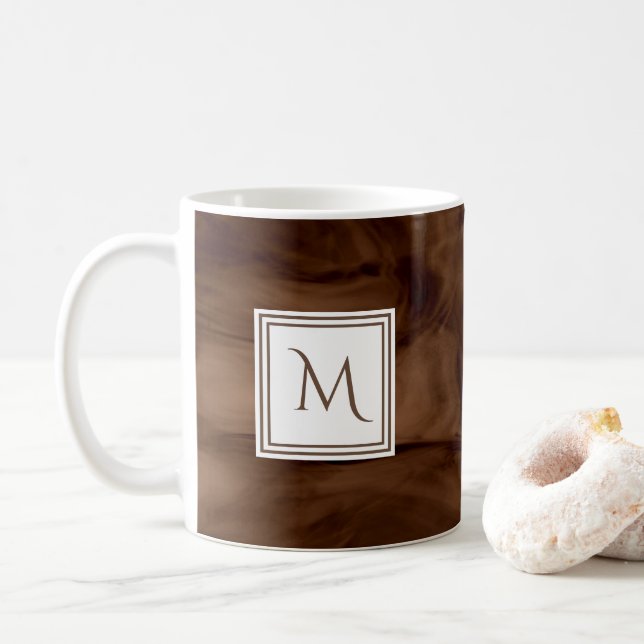 Taza De Café Monograma moderno de mármol sutil marrón oscuro si (Con donut)