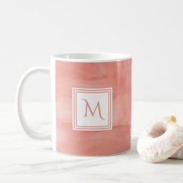Taza De Café Monograma moderno de mármol sutil rosa de coral si