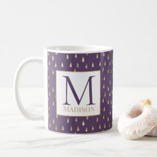 Taza De Café Monograma moderno de moda con gota de lluvia de or