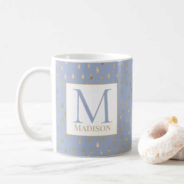 Taza De Café Monograma moderno de moda con gota de lluvia dorad (Con donut)