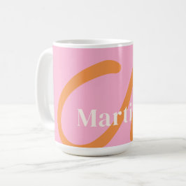 Taza De Café Monograma moderno de Naranja rosado