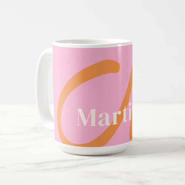 Taza De Café Monograma moderno de Naranja rosado (Anverso izquierdo)