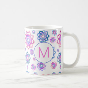 Taza De Café Monograma moderno de pastel rosa de flor de Lotus