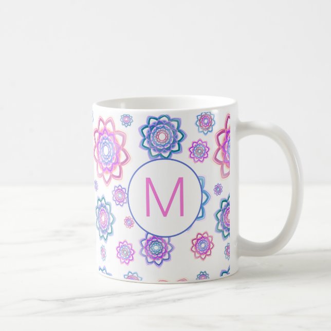 Taza De Café Monograma moderno de pastel rosa de flor de Lotus (Derecha)