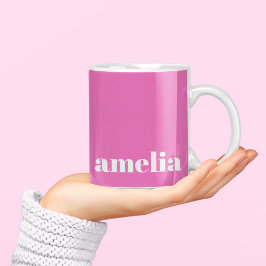 Taza De Café Monograma moderno de rosa caliente