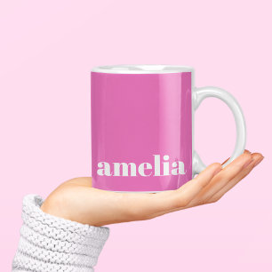 Taza De Café Monograma moderno de rosa caliente