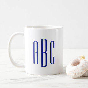 Taza De Café Monograma Moderno de Tres Letras en Azul Real