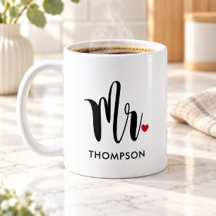 Taza De Café Monograma moderno del corazón de la caligrafía del