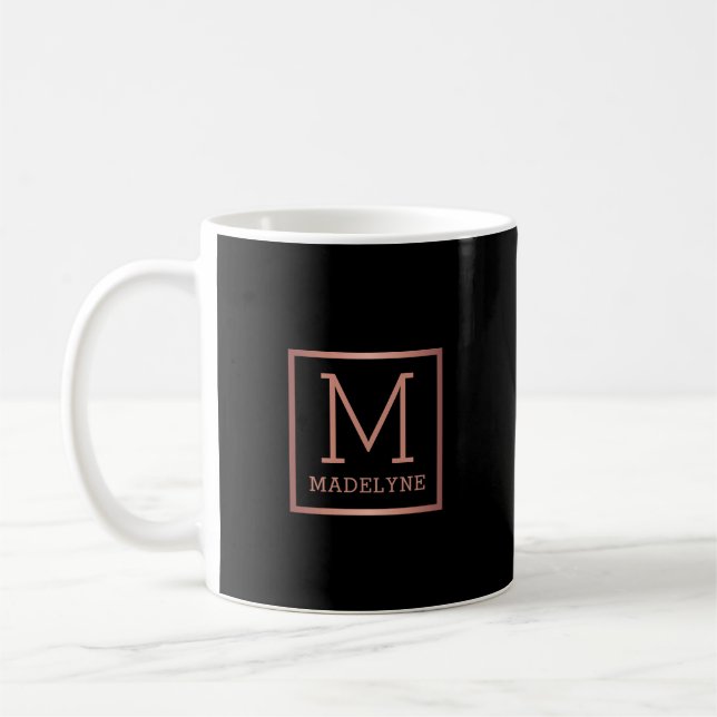 Taza De Café Monograma moderno elegante de Rosa negro (Izquierda)