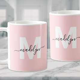 Taza De Café Monograma Moderno Elegante Rosa Rosado
