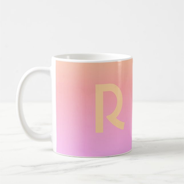 Taza De Café Monograma moderno Engranaje Láceo Rosa (Izquierda)