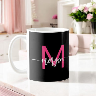 Taza De Café Monograma Moderno estilo Hotoleo Negro