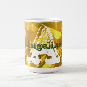 Taza De Café Monograma moderno floral amarillo blanco Girly